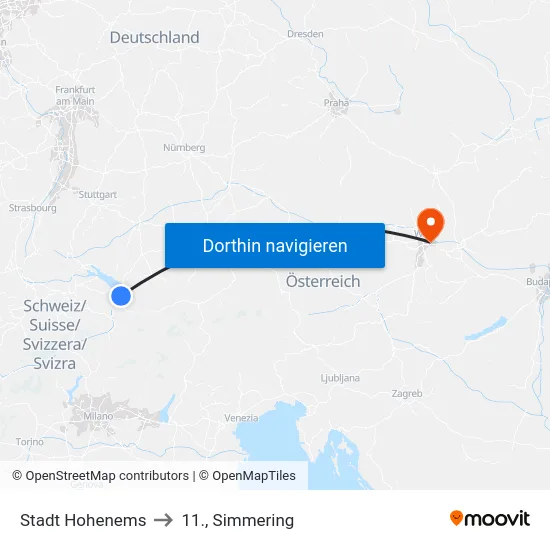 Stadt Hohenems to 11., Simmering map