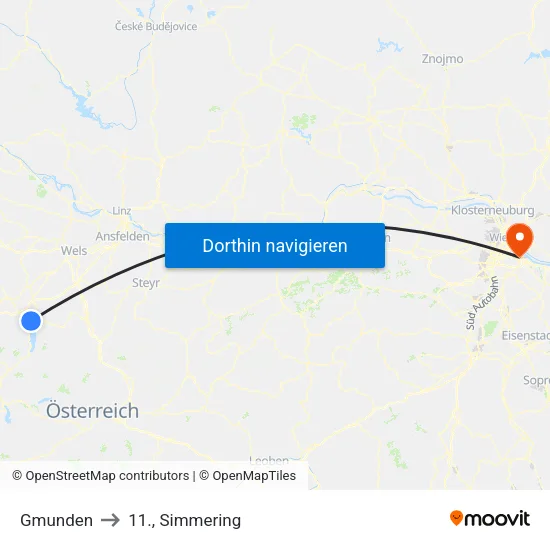 Gmunden to 11., Simmering map