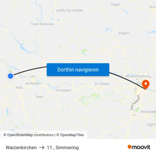 Waizenkirchen to 11., Simmering map