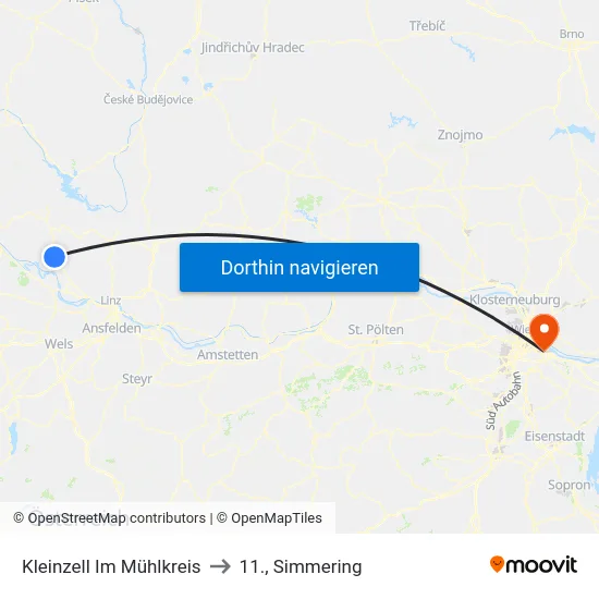 Kleinzell Im Mühlkreis to 11., Simmering map