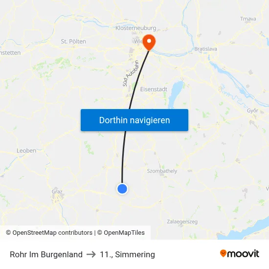 Rohr Im Burgenland to 11., Simmering map