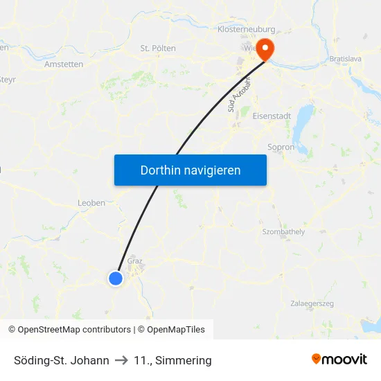 Söding-St. Johann to 11., Simmering map