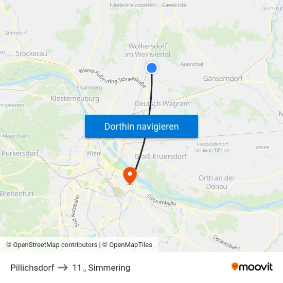 Pillichsdorf to 11., Simmering map