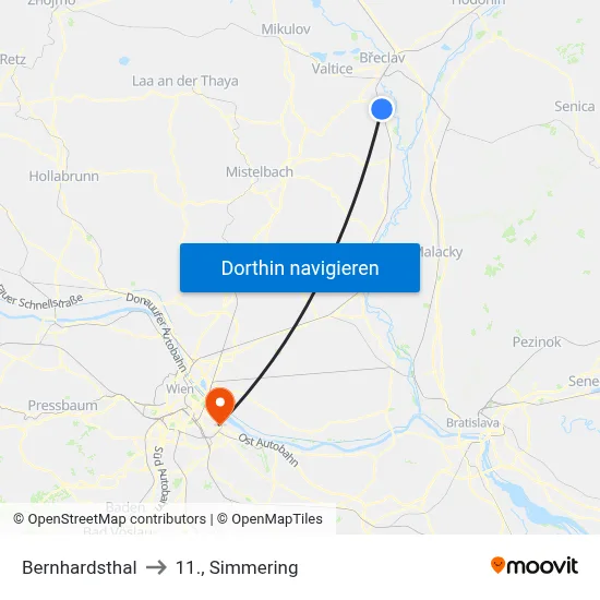 Bernhardsthal to 11., Simmering map