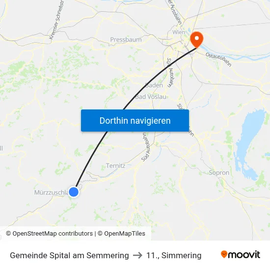 Gemeinde Spital am Semmering to 11., Simmering map