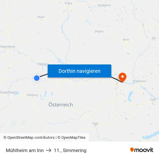 Mühlheim am Inn to 11., Simmering map