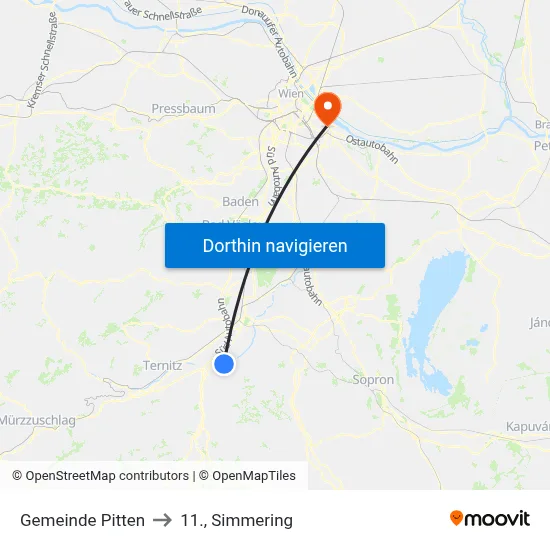 Gemeinde Pitten to 11., Simmering map