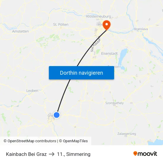 Kainbach Bei Graz to 11., Simmering map