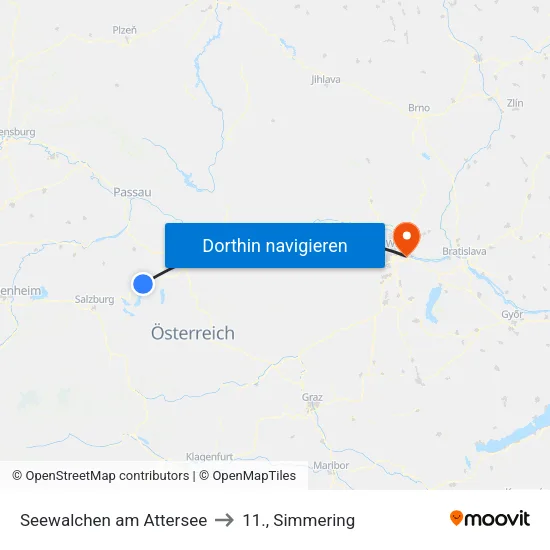Seewalchen am Attersee to 11., Simmering map