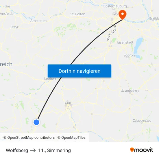 Wolfsberg to 11., Simmering map