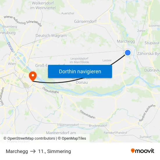 Marchegg to 11., Simmering map