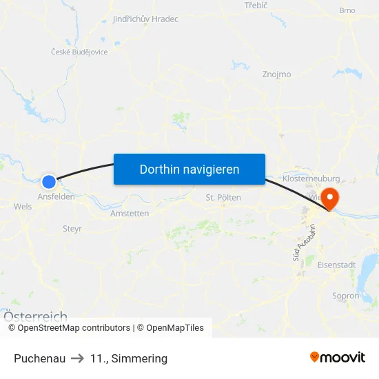 Puchenau to 11., Simmering map
