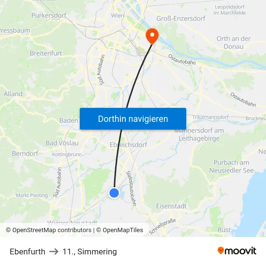 Ebenfurth to 11., Simmering map