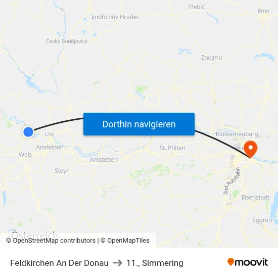 Feldkirchen An Der Donau to 11., Simmering map