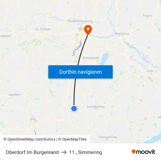 Oberdorf Im Burgenland to 11., Simmering map