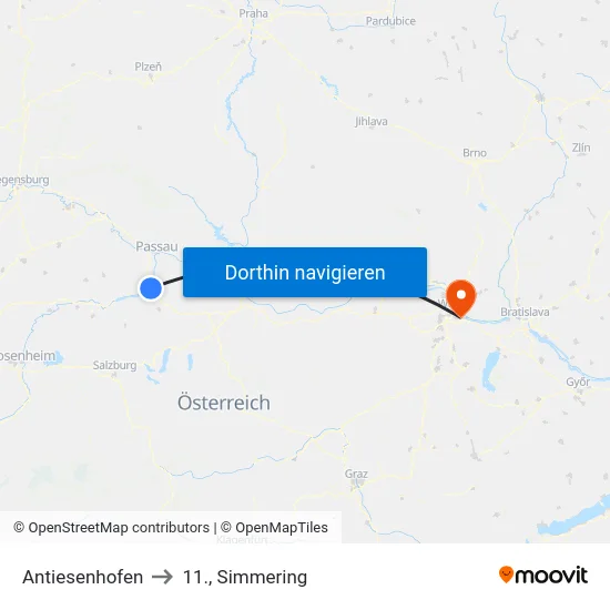 Antiesenhofen to 11., Simmering map