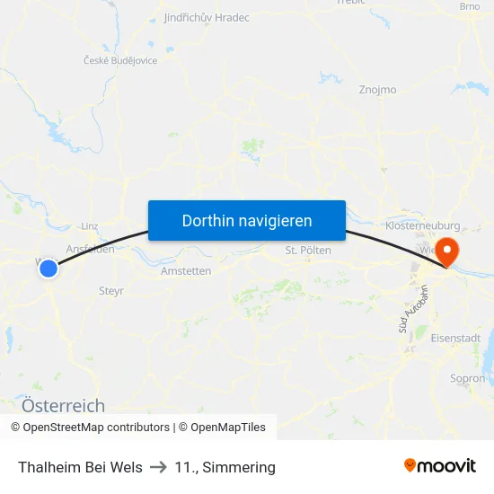 Thalheim Bei Wels to 11., Simmering map