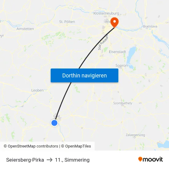 Seiersberg-Pirka to 11., Simmering map