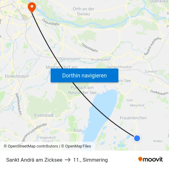 Sankt Andrä am Zicksee to 11., Simmering map