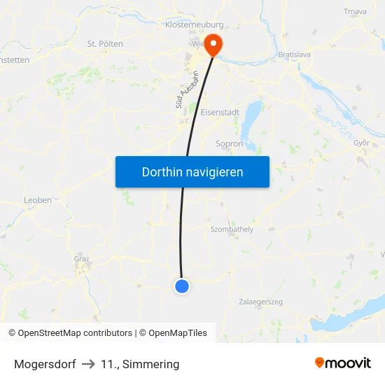 Mogersdorf to 11., Simmering map