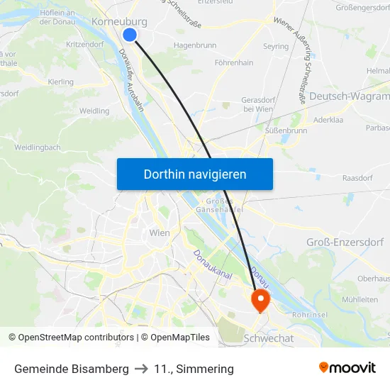 Gemeinde Bisamberg to 11., Simmering map