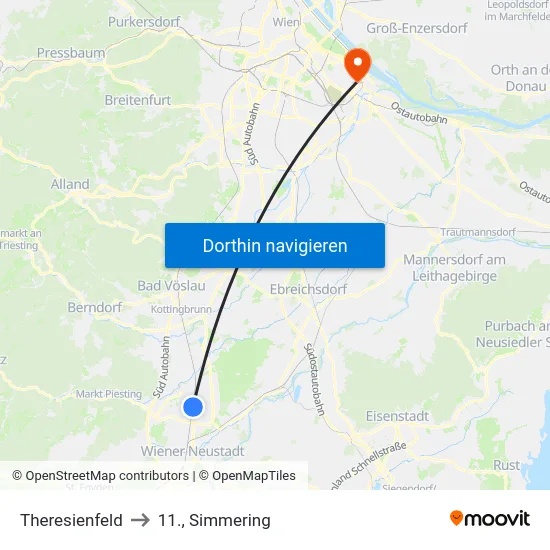 Theresienfeld to 11., Simmering map