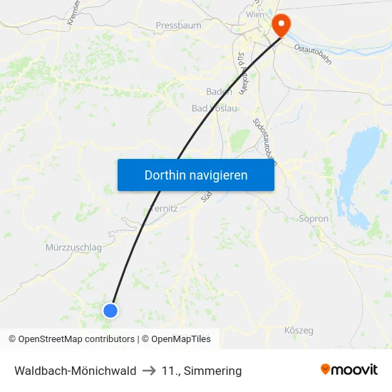 Waldbach-Mönichwald to 11., Simmering map