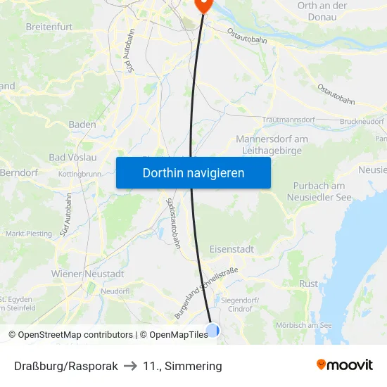 Draßburg/Rasporak to 11., Simmering map
