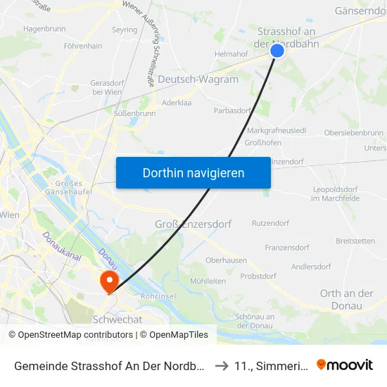 Gemeinde Strasshof An Der Nordbahn to 11., Simmering map