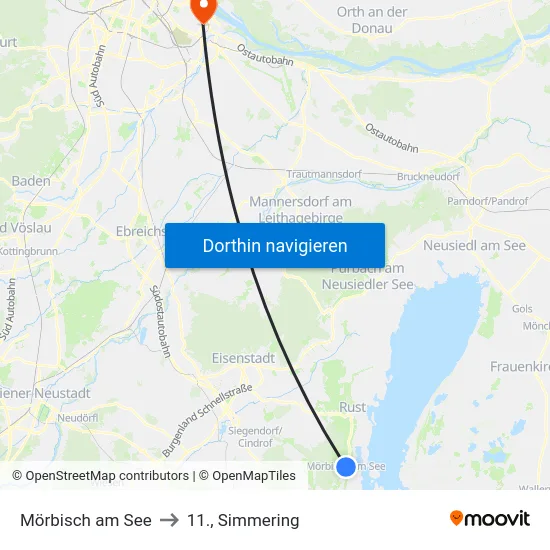 Mörbisch am See to 11., Simmering map