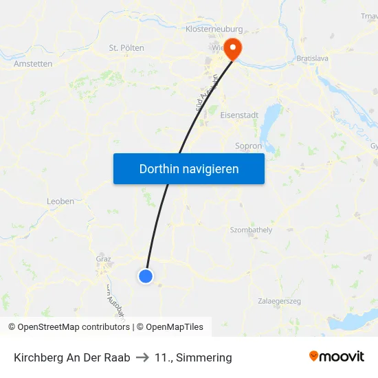 Kirchberg An Der Raab to 11., Simmering map