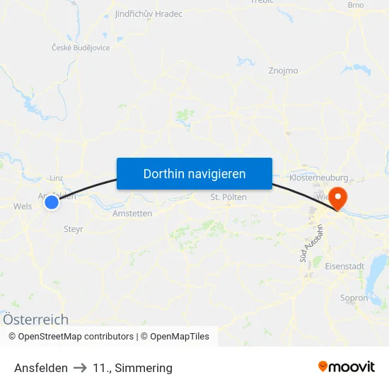 Ansfelden to 11., Simmering map