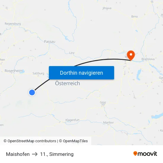 Maishofen to 11., Simmering map