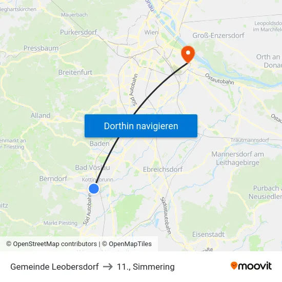Gemeinde Leobersdorf to 11., Simmering map