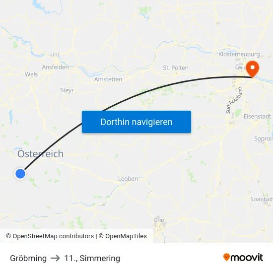 Gröbming to 11., Simmering map