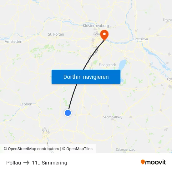 Pöllau to 11., Simmering map