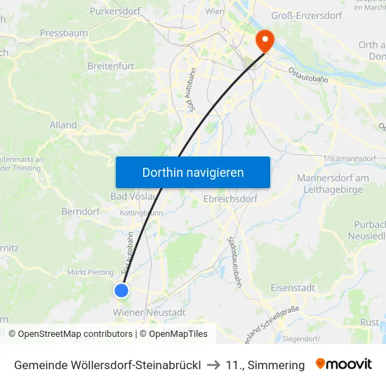 Gemeinde Wöllersdorf-Steinabrückl to 11., Simmering map