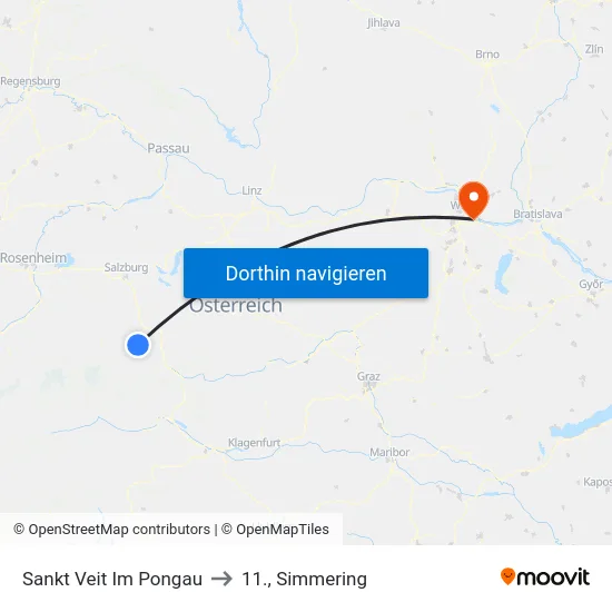 Sankt Veit Im Pongau to 11., Simmering map