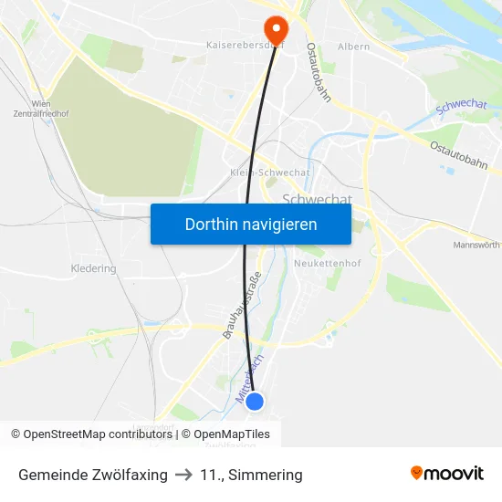 Gemeinde Zwölfaxing to 11., Simmering map