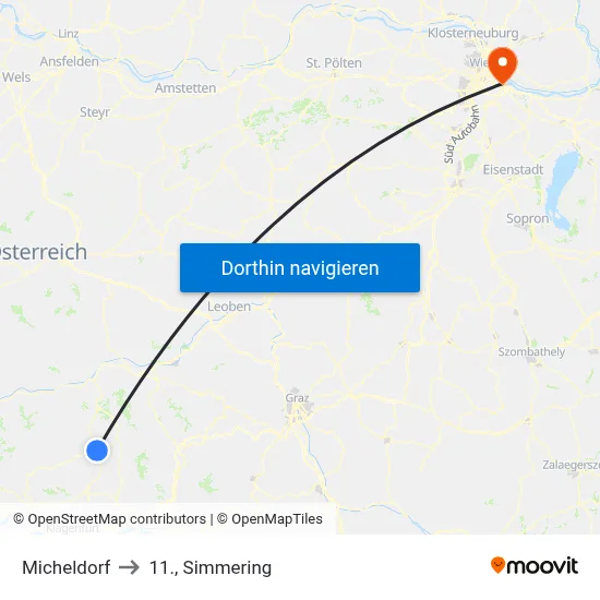 Micheldorf to 11., Simmering map