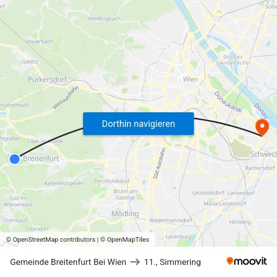 Gemeinde Breitenfurt Bei Wien to 11., Simmering map