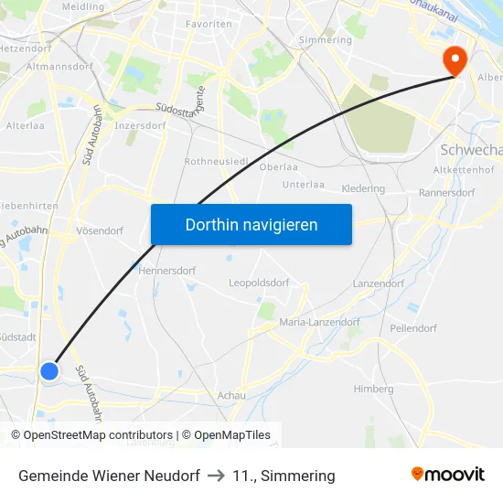 Gemeinde Wiener Neudorf to 11., Simmering map