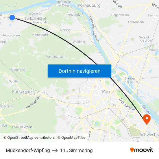 Muckendorf-Wipfing to 11., Simmering map
