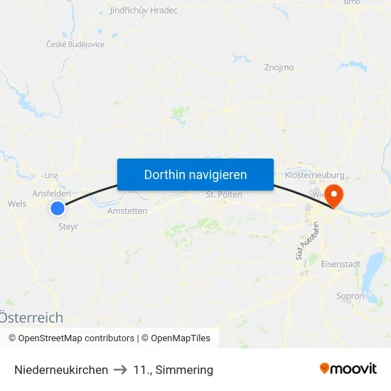 Niederneukirchen to 11., Simmering map