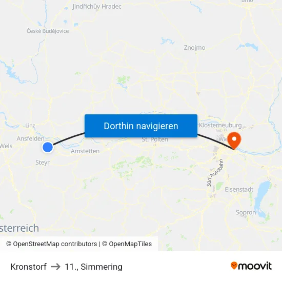 Kronstorf to 11., Simmering map