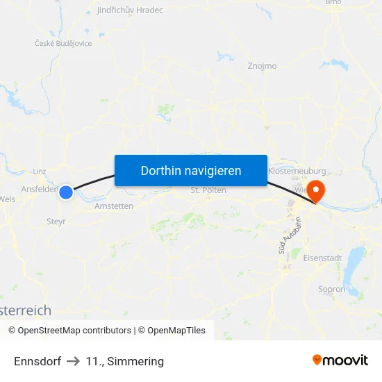 Ennsdorf to 11., Simmering map