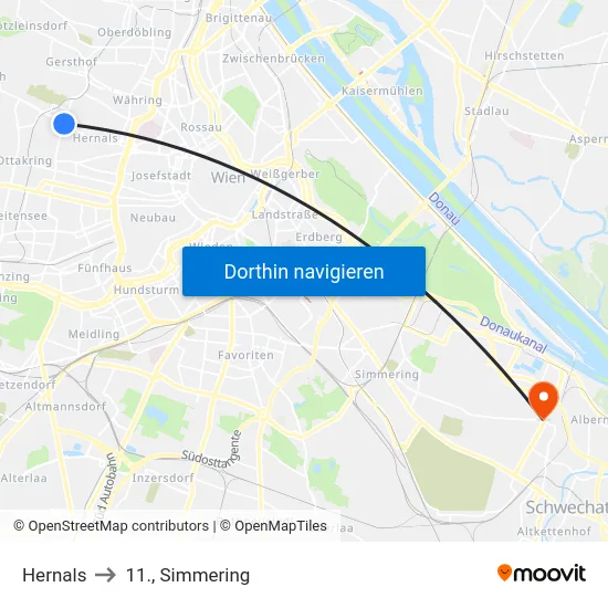 Hernals to 11., Simmering map