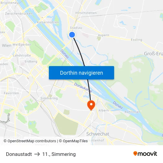 Donaustadt to 11., Simmering map