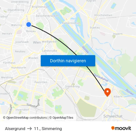 Alsergrund to 11., Simmering map