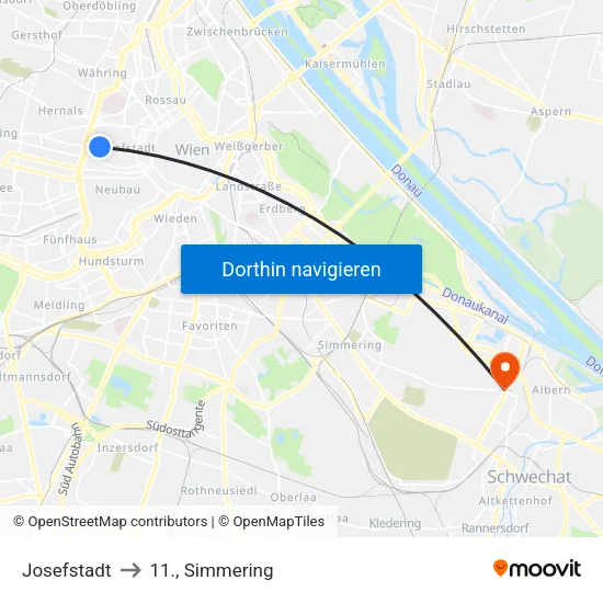 Josefstadt to 11., Simmering map